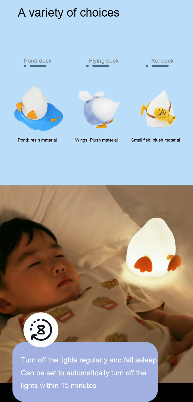 LED Eye Protection Soft Light Bedroom Bedside Rechargeable Duck Night Light