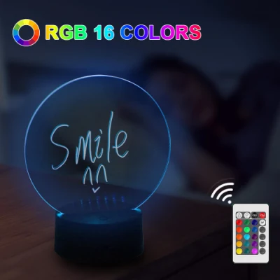 Lavagna cancellabile con base per luce notturna a 16 colori Lampada da scrittura in acrilico con messaggio LED RGB creativo fai-da-te